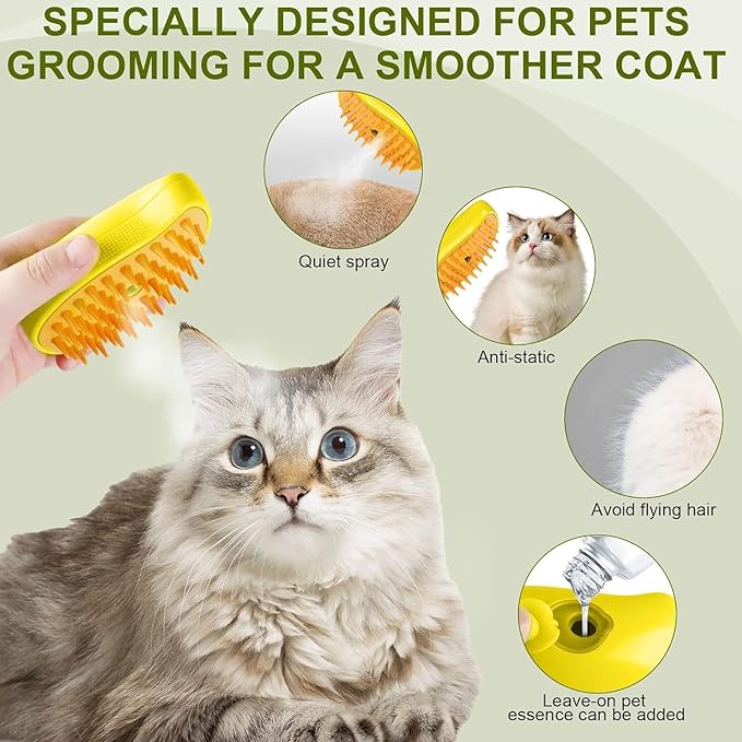 3-in-1 Self Cleaning Steamy Pet Brush (Rechargeable)